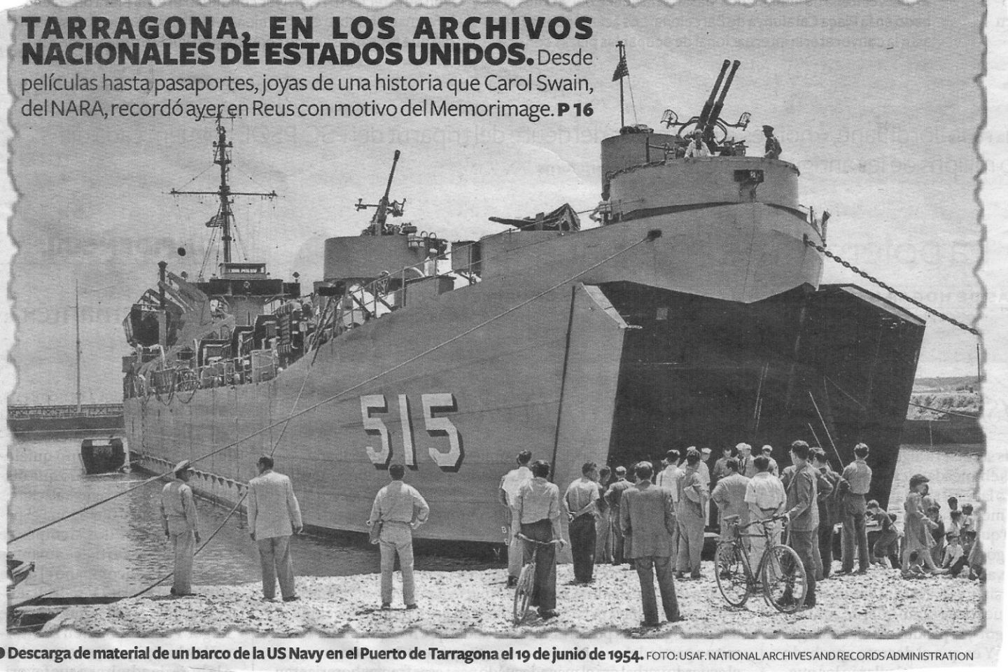 USS LST515 beached while unloading in Spain.