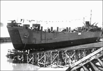 LST-531 launching, 24 November 1943, at Missouri Valley Bridge and Iron Co., Evansville, IN.