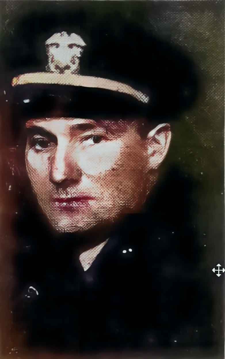 Newspaper image of Lieutenant John William "Willy" Behrens, skipper of USS LST-531.