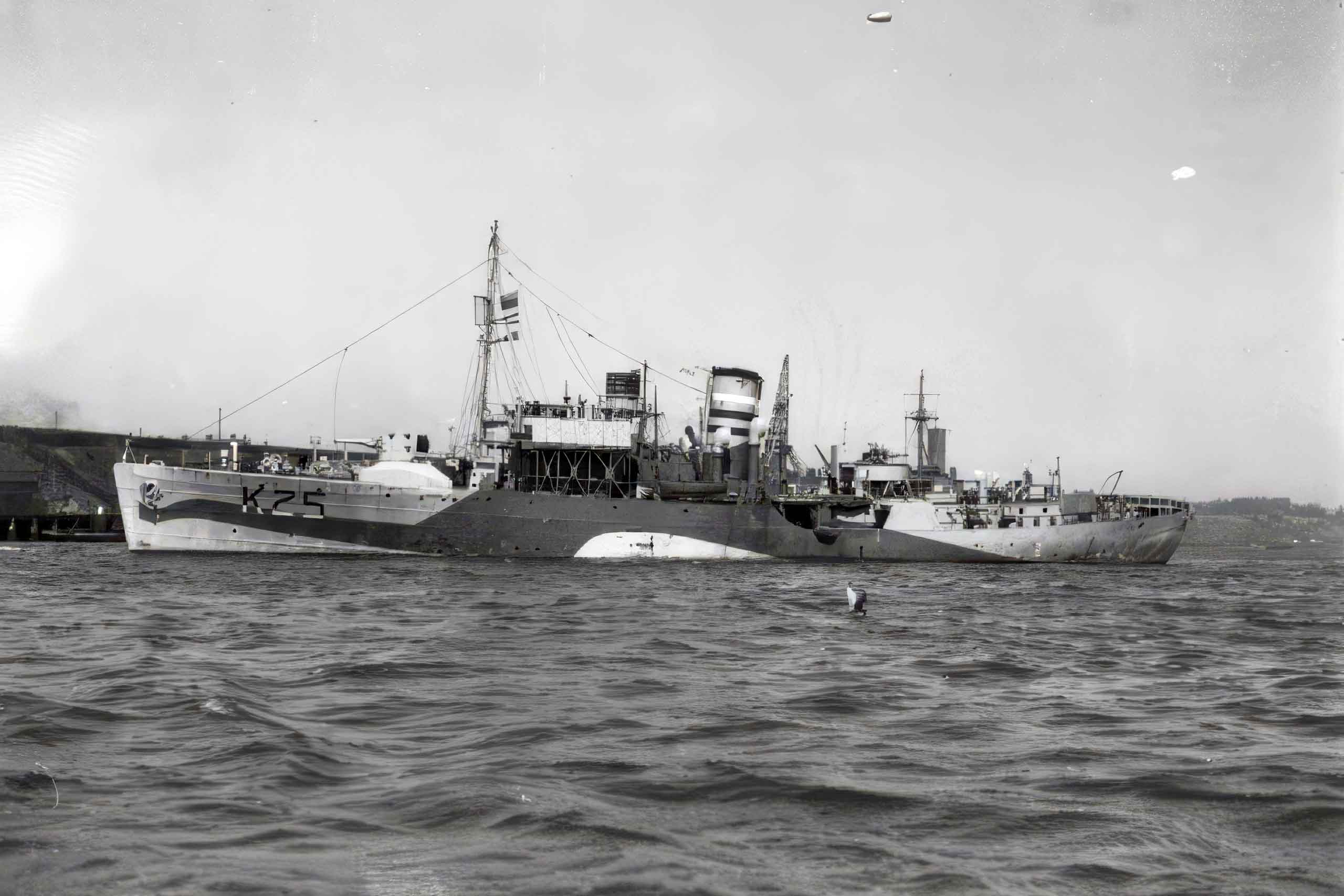 Photograph of British HMS Azalea (K25), a Flower-class corvette of the Royal Navy. Source: IWM - HMSO has declared that the expiry of Crown Copyrights applies worldwide.