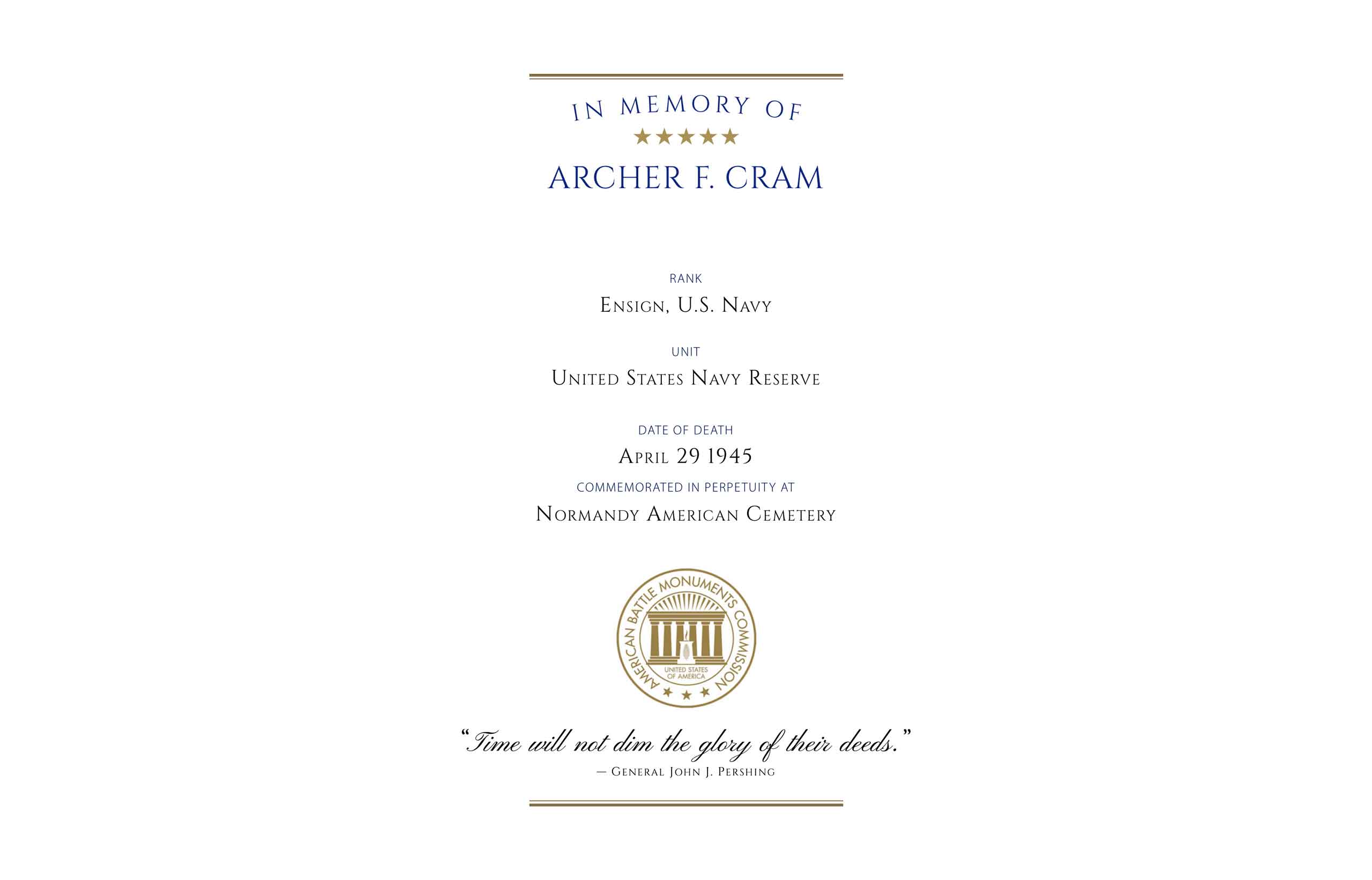 Ensign Crams's ABMC Certificate.