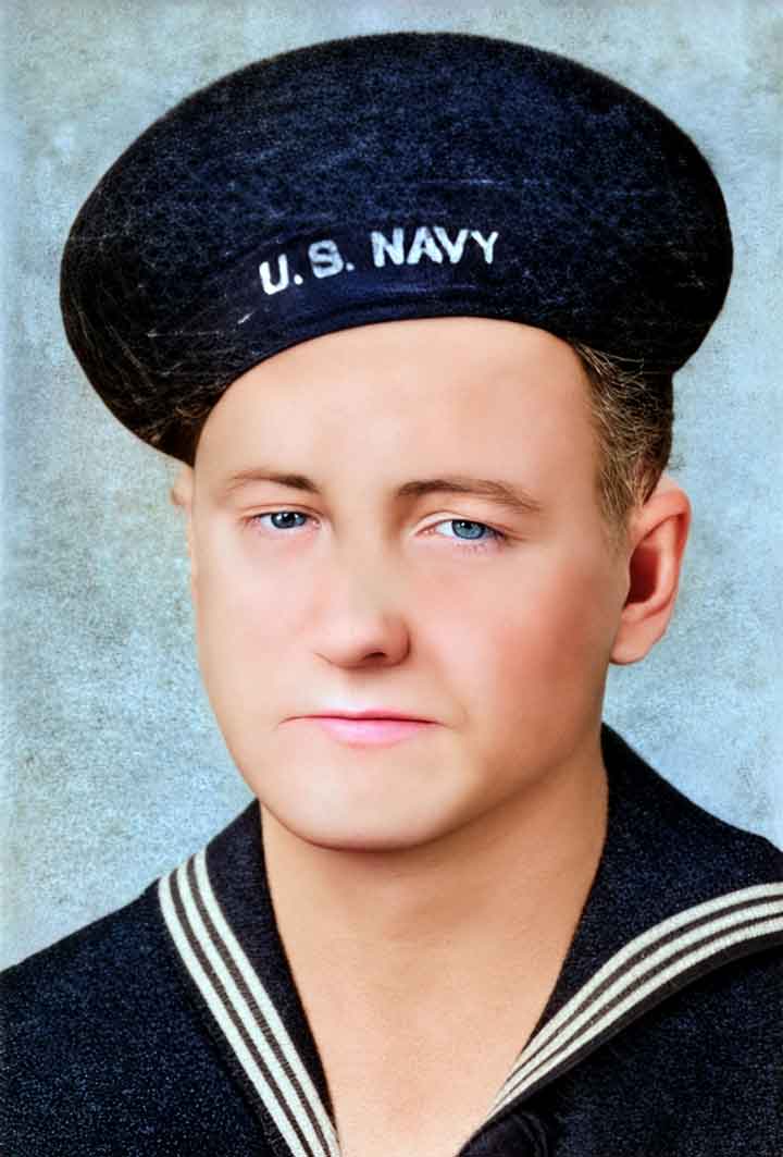 Restored newspaper image of Seaman, Second Class, Alvin Lee Ledbetter, USNR.
