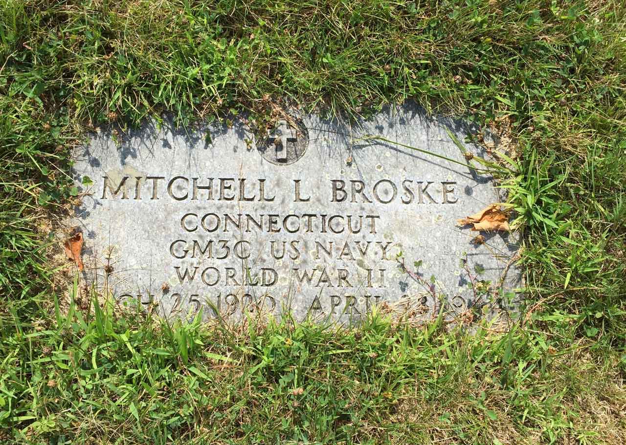 Gunner's Mate, Third Class, Mitchell Louis Broske's memorial stone.