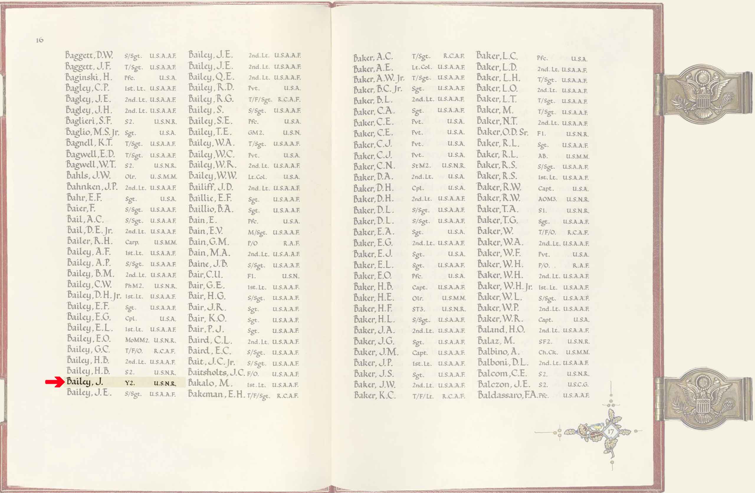 Image of the American Memorial Chapel Book entry for James Bailey.
