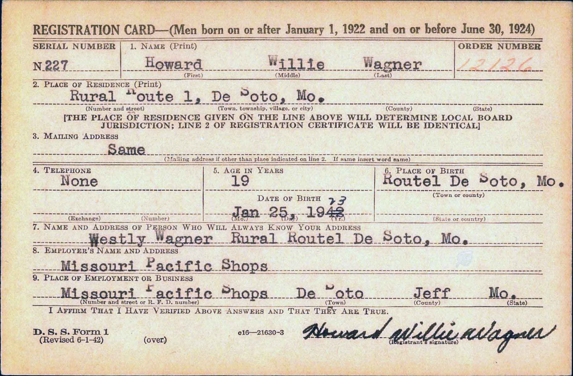 Registration card
