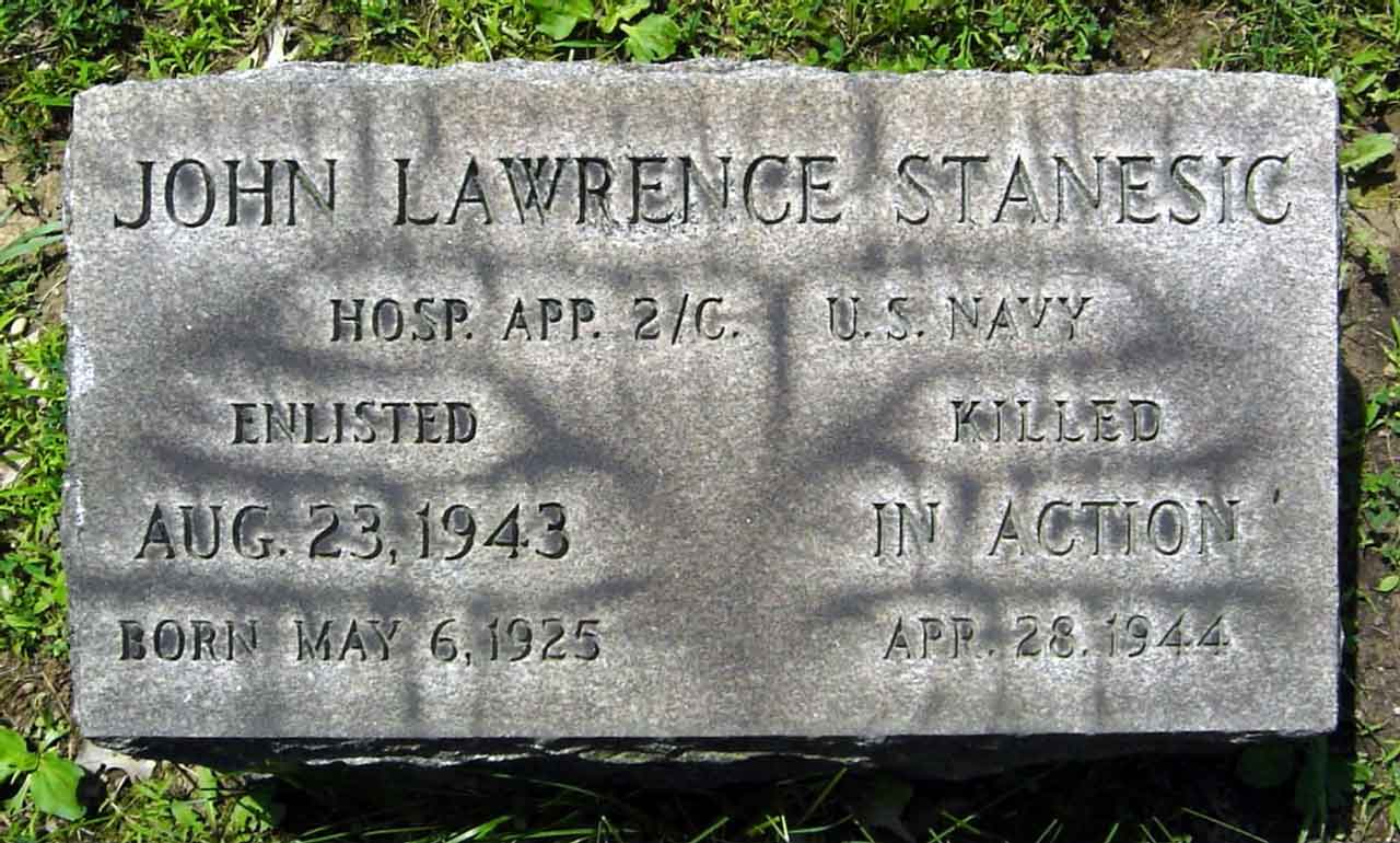 John Lawrence Stanesic's grave marker.