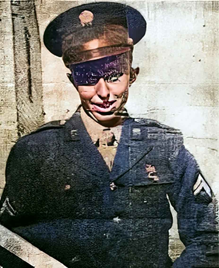 Colourised newspaper image of TEC4 Floyd Edward Blake.