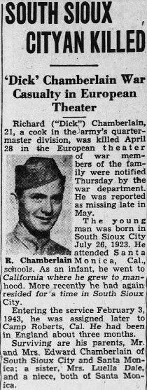 Article published in the Sioux City Journal, Saturday, 12 August 1944.