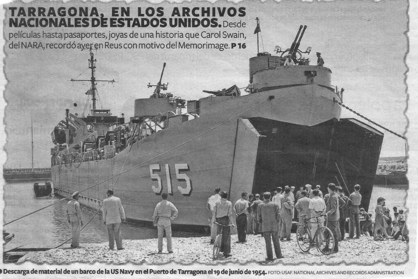 USS LST515 beached while unloading in Spain.